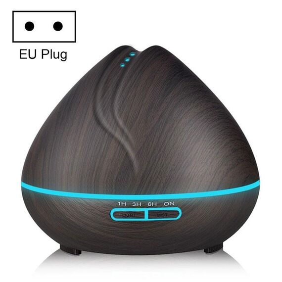 Macchina per aromaterapia Umidificatore ad ultrasuoni con telecomando a grana di legno a forma di pesca Spruzzatore automatico di alcol con luci a LED, capacità: 400 ml, spina europea (colore legno scuro)