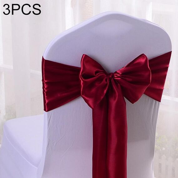 3 pezzi sedia in tessuto satinato archi sedie da sposa decorazione nodo (vino rosso)