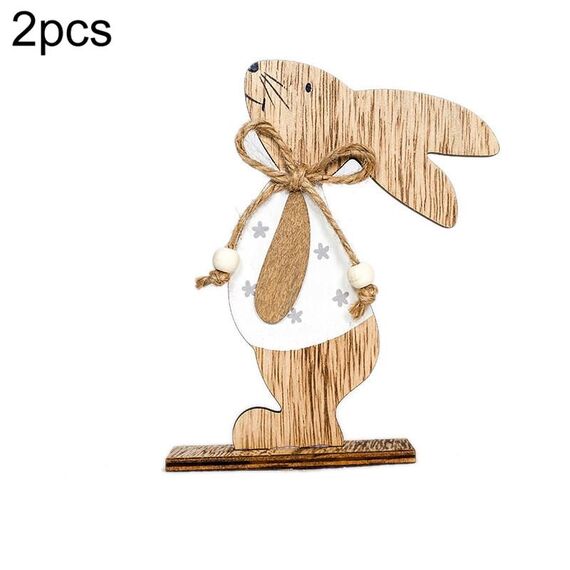 Ornamenti decorativi decorativi con coniglio in legno per la casa di Pasqua 2 pezzi (White Fower)