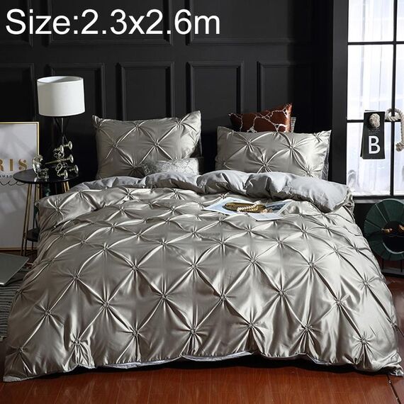 Copripiumino copripiumino con fiori in seta lavata, dimensioni: 2,3 x 2,6 m, set da tre pezzi (grigio argento)