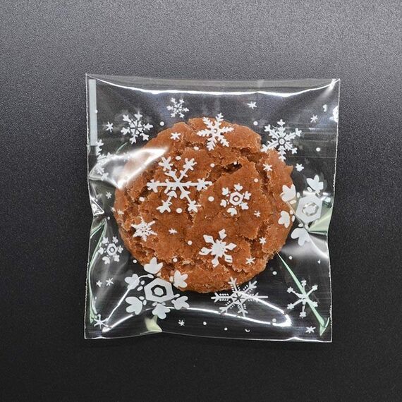 5 pacchetti Snowflake Christmas Candy Cookie Snack Bag Sacchetto regalo autoadesivo, dimensioni: 5,5x5,5 cm