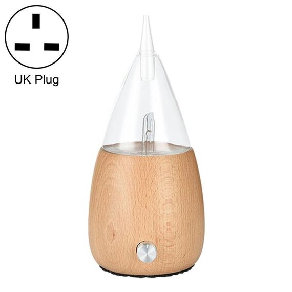Umidificatore d'aria per aromaterapia in vetro e legno con spray per olio essenziale, diffusore senz'acqua, tipo di spina: spina UK (venatura del legno chiaro)
