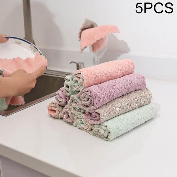 Straccio da cucina Straccio assorbente a doppia faccia per lavello Straccio per stoviglie Olio antiaderente Panno per la pulizia dei mobili Consegna a colori casuale, Quantità: 5 PCS