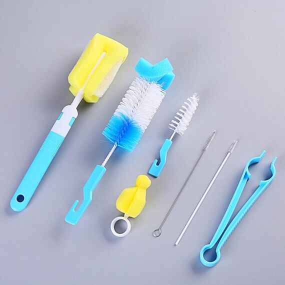 7 pezzi / set set di spazzole per la pulizia della spugna della bottiglia (blu)