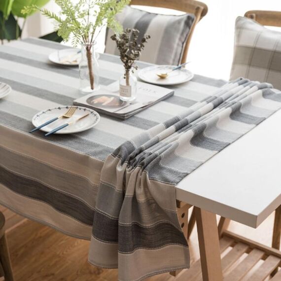 Asciugamano in tessuto di copertura per tavolo da pranzo rettangolare a righe tavolo rotondo tavolo da pranzo, dimensioni: 135x260 cm (strisce grigie)