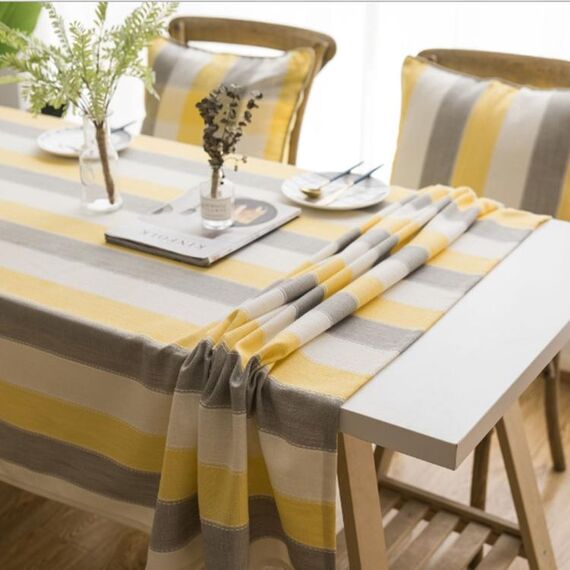 Tovagliolo di stoffa per tavolo da pranzo rettangolare a righe tavolo rotondo tavolo da pranzo, dimensioni: 135x300 cm (strisce gialle grigie)