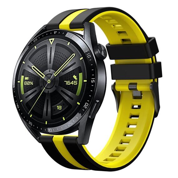 Per Huawei Watch GT 3 / GT 3 Pro cinturino verticale in silicone bicolore (nero + giallo)
