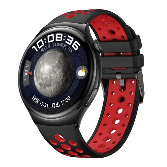 Per Huawei Watch 4 cinturino in silicone con foro tondo bicolore (nero rosso)