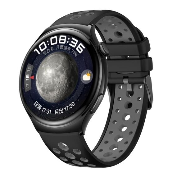 Per Huawei Watch 4 Cinturino in silicone bicolore con foro tondo (nero grigio)