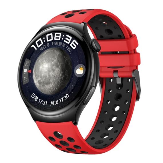 Per Huawei Watch 4 cinturino in silicone bicolore con foro tondo (rosso nero)