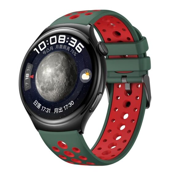 Per Huawei Watch 4 Cinturino in silicone bicolore con foro tondo (verde scuro rosso)