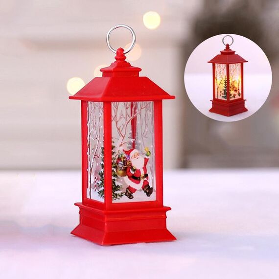 Decorazione da tavolo con lampada a LED a fiamma di simulazione natalizia con motivo Babbo Natale rosso
