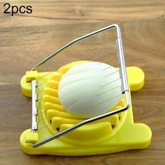 2 pezzi multifunzionale in acciaio inox uovo conservato uovo affettatrice fantasia splitter forniture da cucina utensili da taglio uova (giallo)