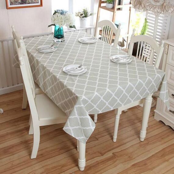 Tovaglia di pizzo grigio in cotone e rombi geometrici, dimensioni: 60x60 cm (senza pizzo)