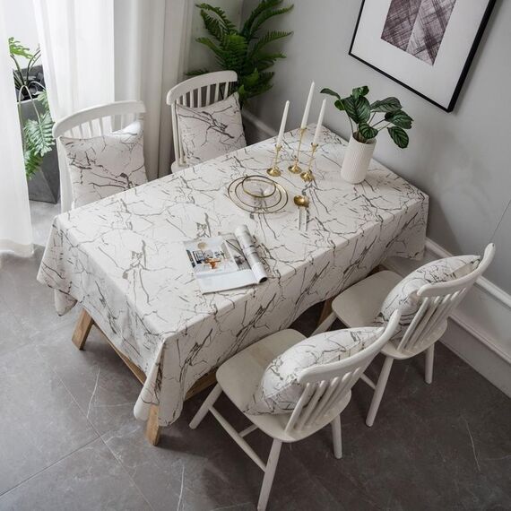 Motivo in marmo Tovaglia minimalista Tovaglia in cotone Lino Panno antipolvere per armadietto, Dimensioni: 90x90cm (Bianco)
