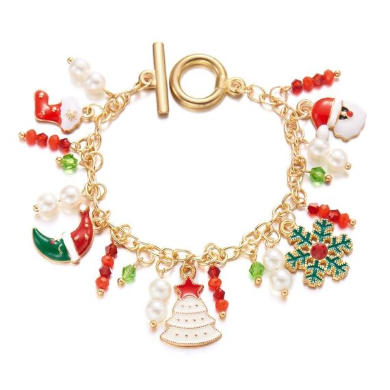 Braccialetto con ciondolo a forma di albero di Natale e Babbo Natale, stile: BR24Y0466-1