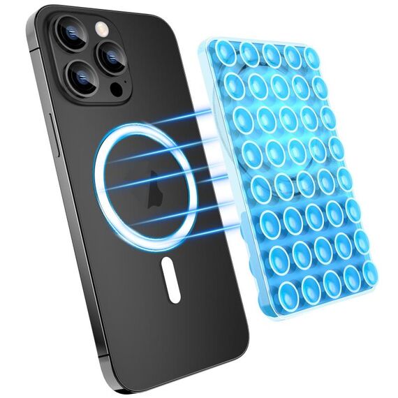 Supporto per telefono cellulare in silicone con impugnatura a ventosa magnetica (blu)