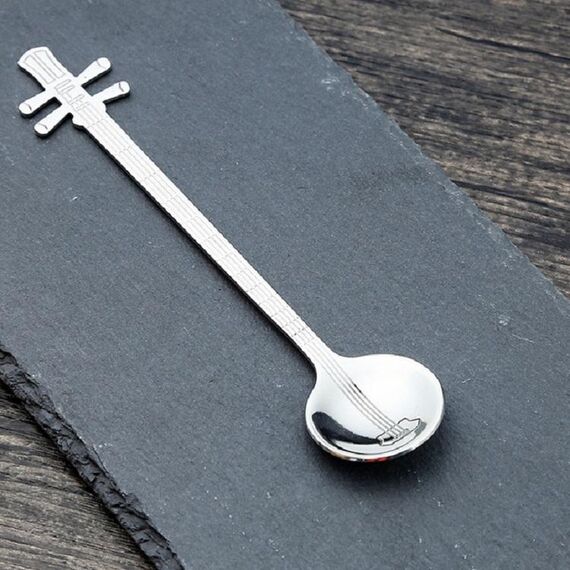 Cucchiaio da caffè in acciaio inossidabile Cucchiaio a forma di strumento musicale creativo, Stile: Yueqin, Colore: Argento