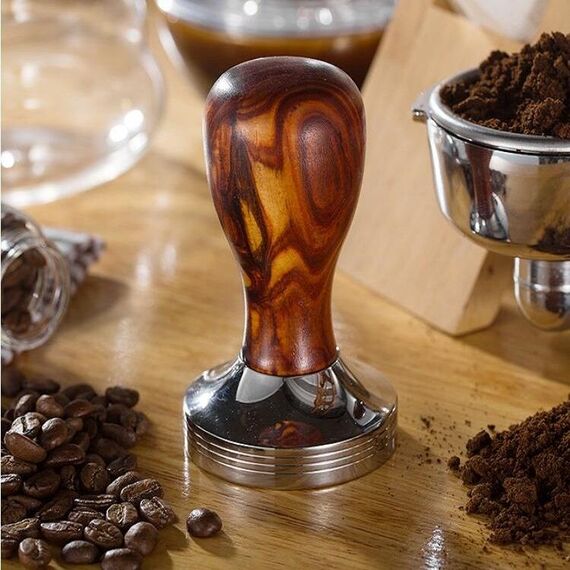 Polvere di caffè integrata con manico in legno massello in acciaio inossidabile, specifica: 58 mm, colore: manico in legno di sandalo rosso