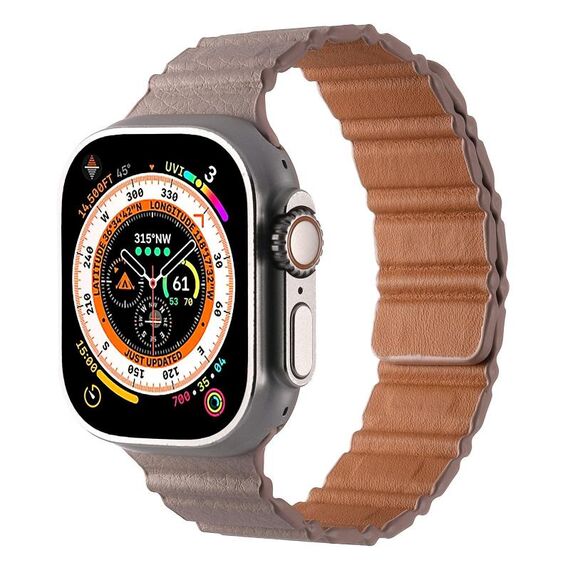 Cinturino magnetico in pelle PU per Apple Watch 46 mm / 49 mm / 45 mm / 44 mm (cachi)