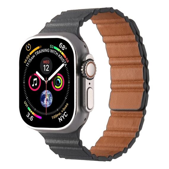Cinturino in pelle PU magnetico per Apple Watch 46 mm / 49 mm / 45 mm / 44 mm (grigio)