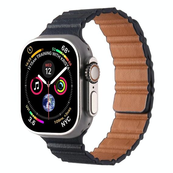 Cinturino magnetico in pelle PU per Apple Watch 46 mm / 49 mm / 45 mm / 44 mm (blu scuro)