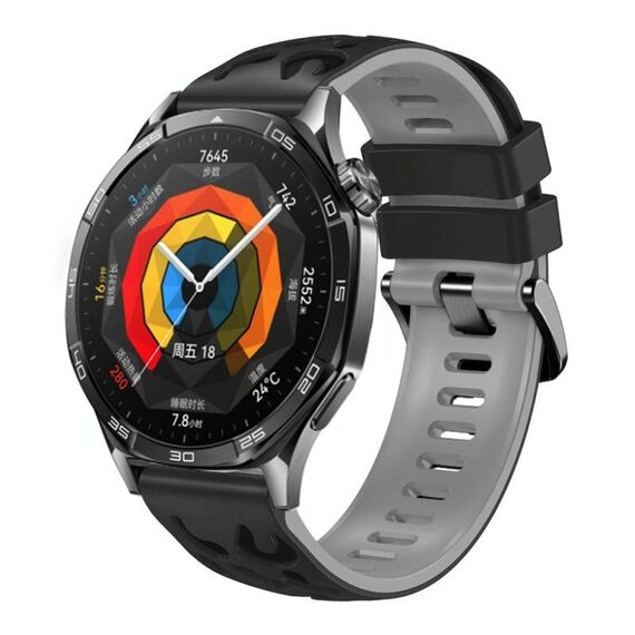 Cinturino per orologio in silicone stampato bicolore da 22 mm (nero grigio)