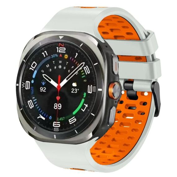 Cinturino traspirante in silicone bicolore per Samsung Galaxy Watch Ultra 47 mm (grigio nebbia arancione)