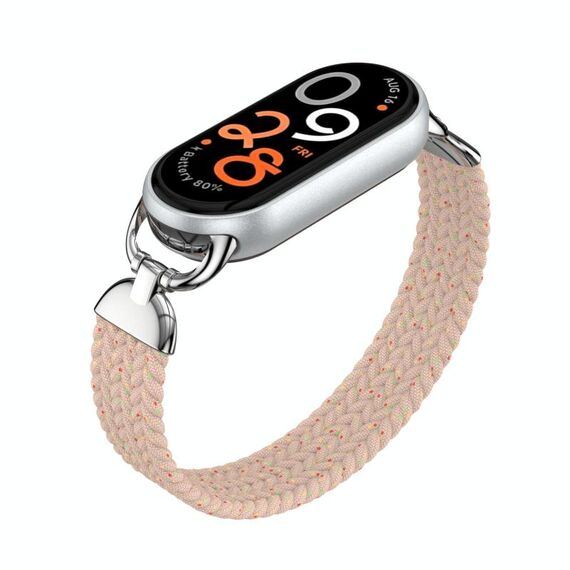 Cinturino per orologio in nylon intrecciato con testa in metallo per Xiaomi Smart Band 10/9/8, taglia: S (rosa colorato)