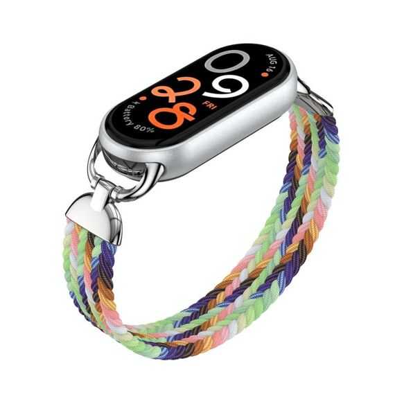Cinturino per orologio in nylon intrecciato con testa in metallo per Xiaomi Smart Band 10/9/8, taglia: M (arcobaleno)