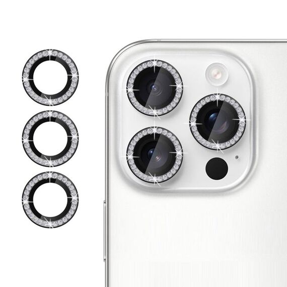 Per iPhone 13 Pro Klebol - Protezione per obiettivo fotocamera individuale con anello di diamanti (nero)