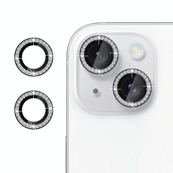 Per iPhone 13 mini Klebol - Protezione individuale per obiettivo della fotocamera con anello di diamanti (nero)