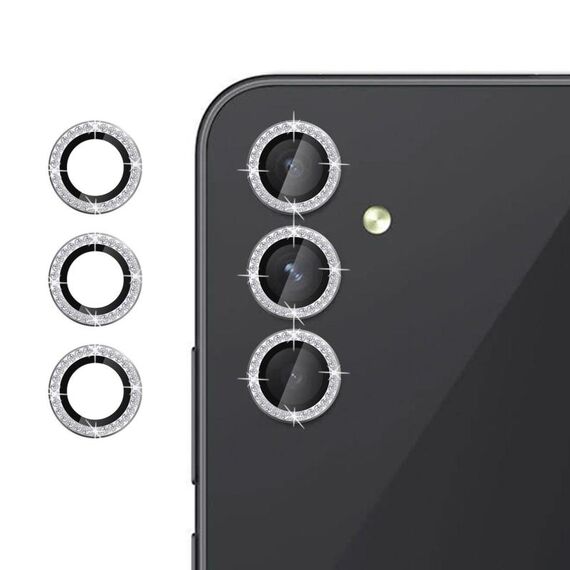 Per Samsung Galaxy A24 5G Klebol - Pellicola protettiva con anello di diamanti per obiettivo della fotocamera individuale (argento)