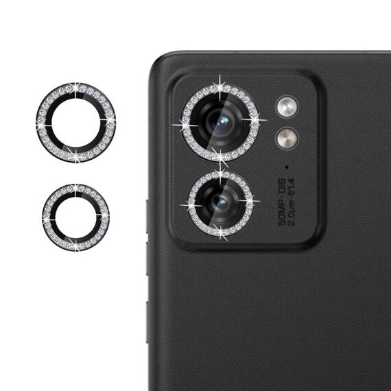 Per Motorola Edge 40 5G Klebol - Protezione per obiettivo fotocamera individuale con anello diamantato (nero)