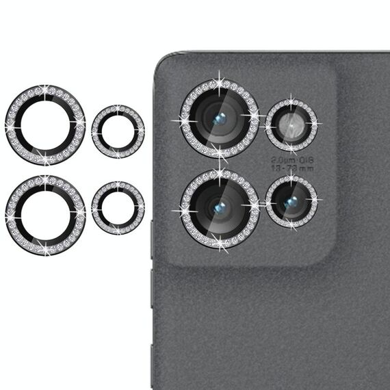 Per Motorola Edge 50 5G Klebol - Protezione per obiettivo fotocamera con anello diamantato (nero)