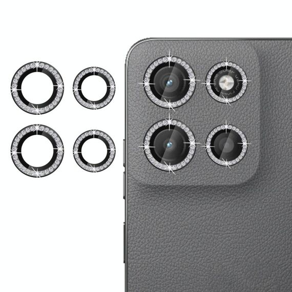 Per Motorola Moto G15 Klebol - Protezione individuale per obiettivo della fotocamera con anello diamantato (nero)
