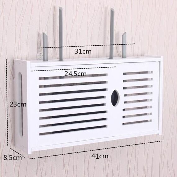 Scatola router Wi-Fi Scatola portaoggetti con staffa per mensola a parete in PVC, dimensioni: 41x23x8,5 cm (otturatore)