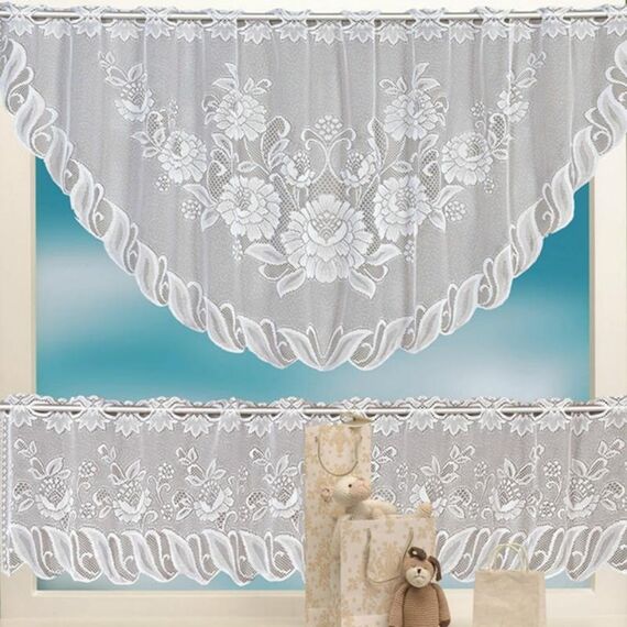 Tenda da caffè traslucida bianca Tulle Pizzo Trasparente Tende jacquard lavorate a maglia Tende da camera da letto, Dimensioni: Tenda superiore e inferiore (JHM-02)