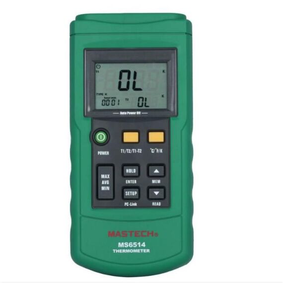 Termometro digitale doppio MS6514 con interfaccia USB (verde)