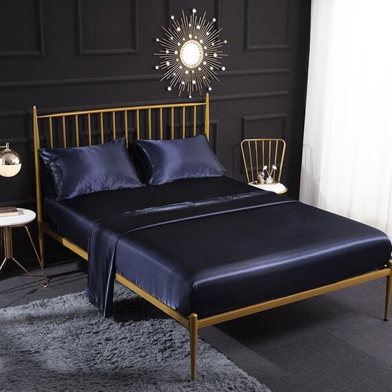 Home Set di lenzuola con lenzuolo piatto in quattro pezzi di seta con simulazione di seta del ghiaccio, dimensioni: US-Full / UK-D: 138x190x40cm (blu reale)