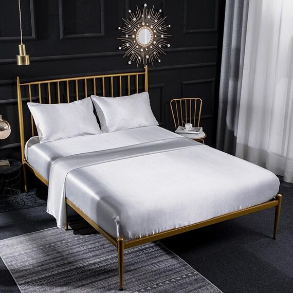 Home Set di lenzuola con lenzuolo piatto in quattro pezzi di seta con simulazione di seta del ghiaccio, dimensioni: US-Full / UK-D: 138x190x40cm (bianco)