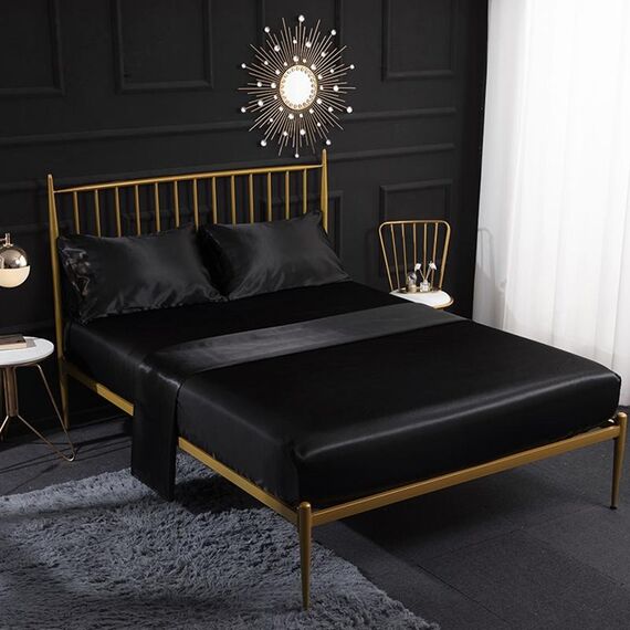 Home Ice Silk Silk Silk Seta Four-Piece Fodera Flat Flat Lamard Set di fogli, Dimensioni: UK-SK: 180 * 200 * 40 cm (nero)