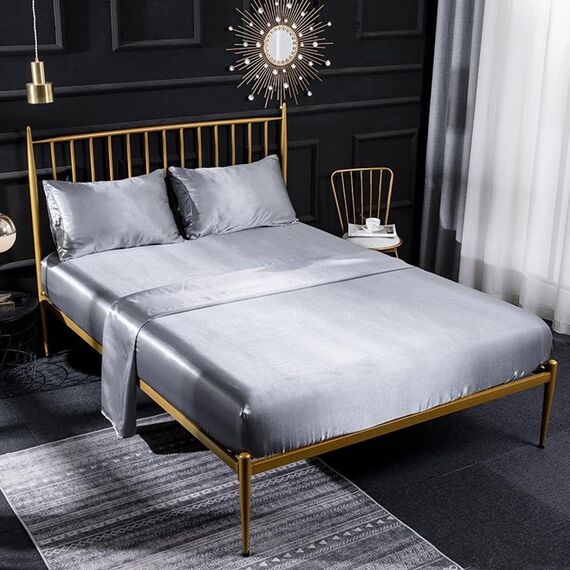 Home Ice Silk Simulazione Seta Seta Four-Piece Fodera Flat Flat Lamard Set di fogli, Dimensioni: UK-SK: 180 * 200 * 40 cm (grigio)