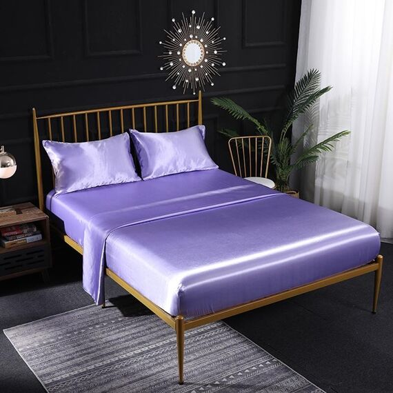 Home Ice Silk Silk Silk Seta Four-Piece Fodera Flat Sheet Sheet Set di fogli, Dimensioni: UK-SK: 180 * 200 * 40 cm (Violet Blue)