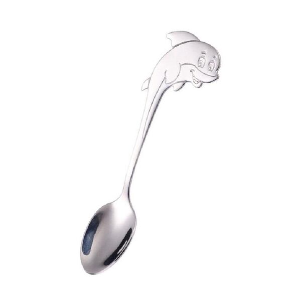 2 pezzi in acciaio inox a forma di delfino cartone animato cucchiaio da caffè cucchiaio da gelato cucchiaio da alimentazione per bambini (acciaio)