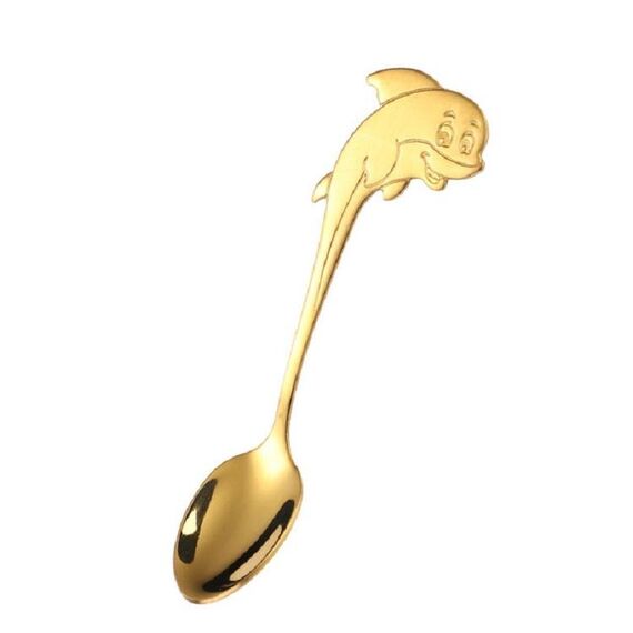 2 pezzi in acciaio inox a forma di delfino cartone animato cucchiaio per mescolare caffè cucchiaio gelato cucchiaio per alimentazione bambino (oro)