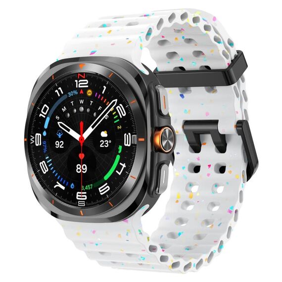 Cinturino in silicone con doppia fibbia e pois colorati per Samsung Galaxy Watch Ultra 47mm (bianco)