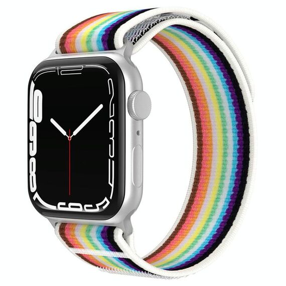 Cinturino per Apple Watch 42 mm / 41 mm / 40 mm / 38 mm xDfind in nylon a doppia sezione (arcobaleno bianco)