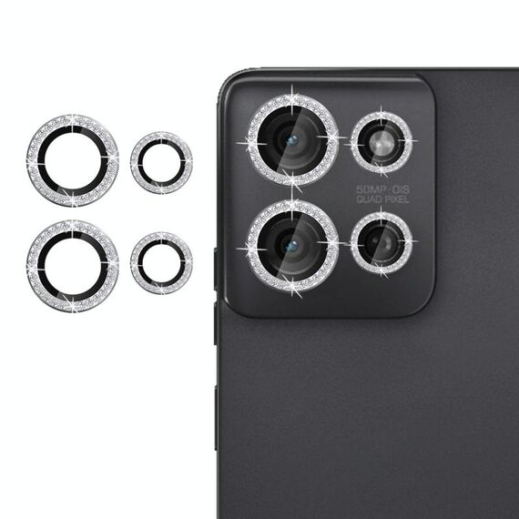 Per Motorola Moto G75 5G Klebol - Protezione per obiettivo fotocamera individuale con anello diamantato (argento)
