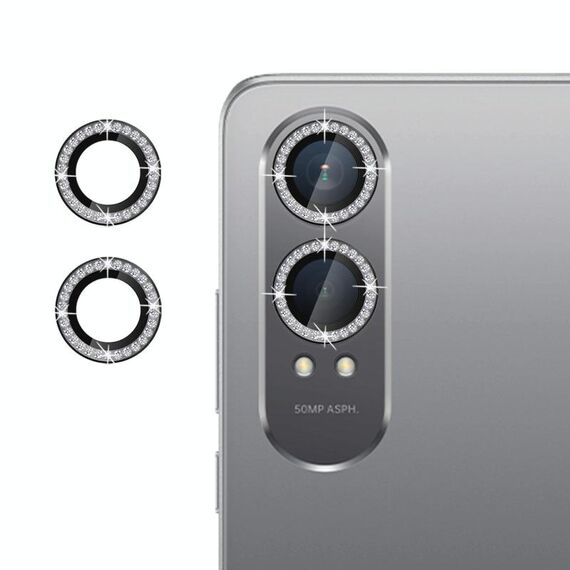 Per OnePlus Nord CE4 Lite 5G Klebol - Protezione per obiettivo fotocamera individuale con anello diamantato (nero)